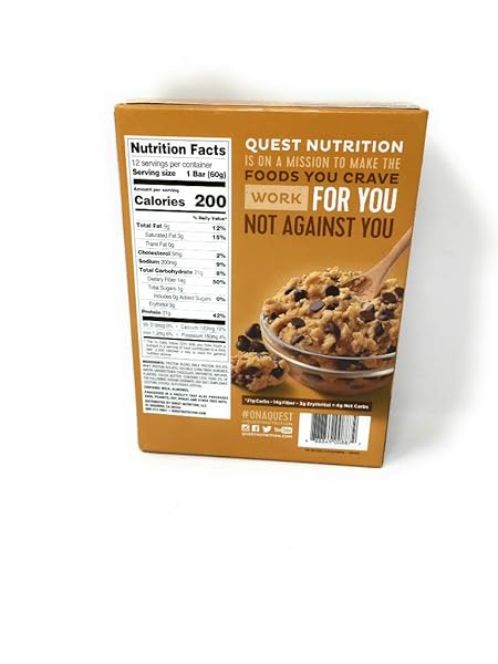 QUEST NUTRITION CHOCOLATE CHIP COOKIE DOUGH PROTEIN BAR 12 PACK, 2.12 OZ