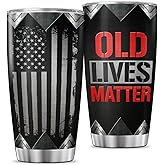 JENOIS Old Lives Matter Patriotic Tumbler, Funny American Travel Cup 20oz, Stainless Steel Insulated Mug for Dad Grandpa Retirement Gift, Hot Cold Drinkware for Men