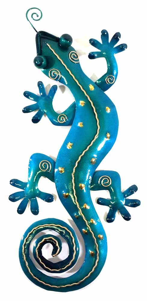SK Style New Contemporary Metal Wall Art Picture Or Sculpture – Small Blue Tropical Gecko