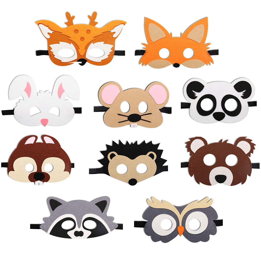 JAHEMU Forest Animals Felt Masks Halloween Mask Fancy Dress Up Costume Birthday Christmas Party Favors Gifts for Kids 10 Pieces