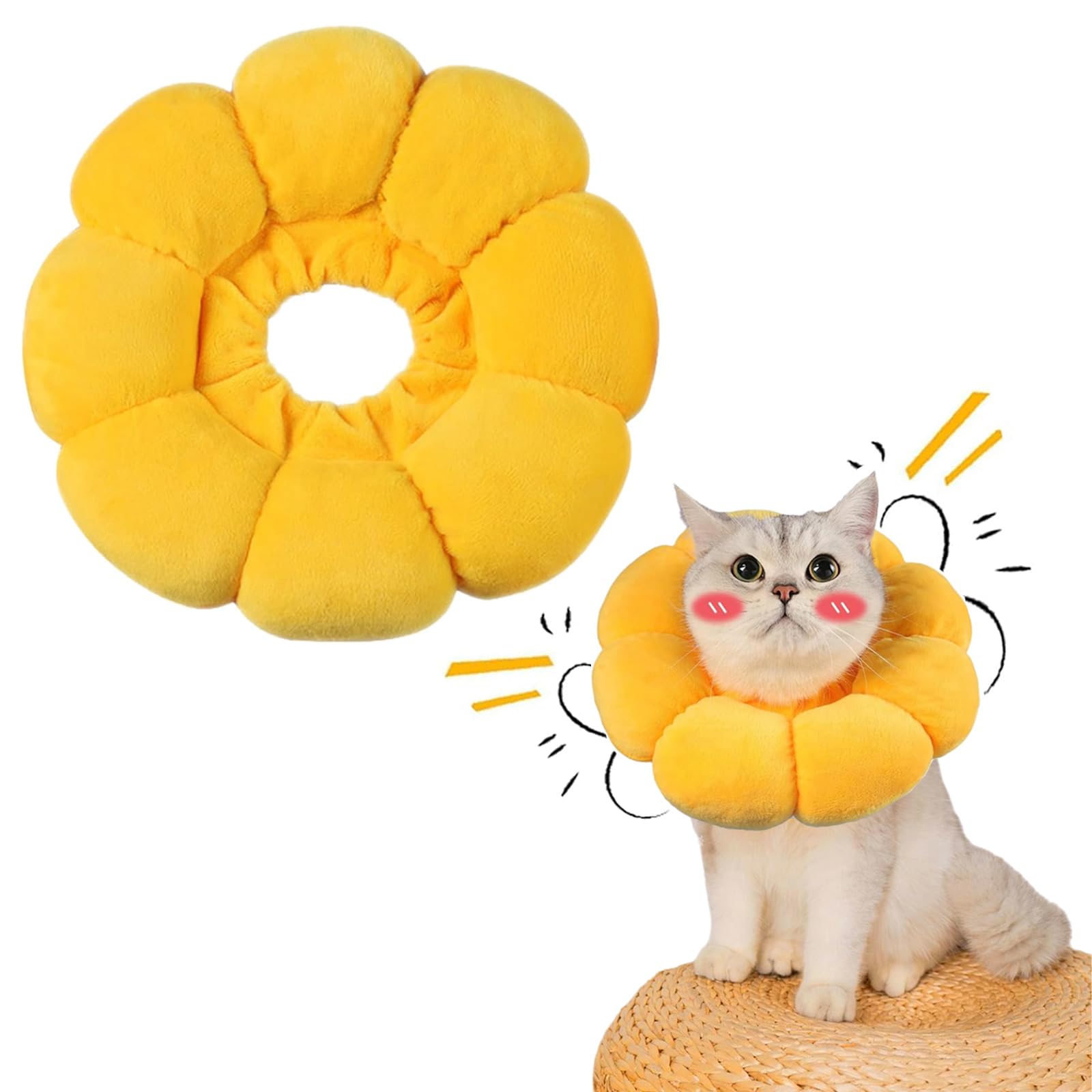 Cat Cone Collar Soft Cat Recovery Collars Lovely Sunflowers Soft Cats Collar Cats Donut Collars Suitable for Pet Medical for Rehabilitation Wound Healing Pet RecoveryCollar