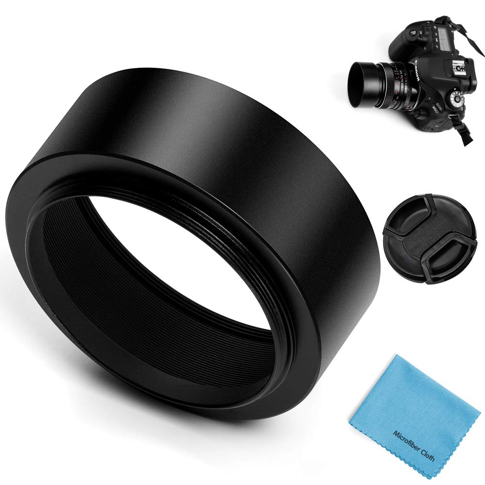 otover 52mm Metal Standard Screw-in Standard Lens Hood with Centre Pinch Lens Cap for Nikon Sony Pentax Olympus Fuji Sumsung Leica Camera +Cleaning Cloth