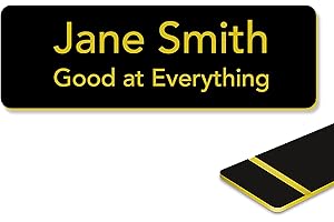 Custom Engraved Name Tag Badges – Personalized Identification with Pin or Magnetic Backing (3x1in, Black - Gold Text)