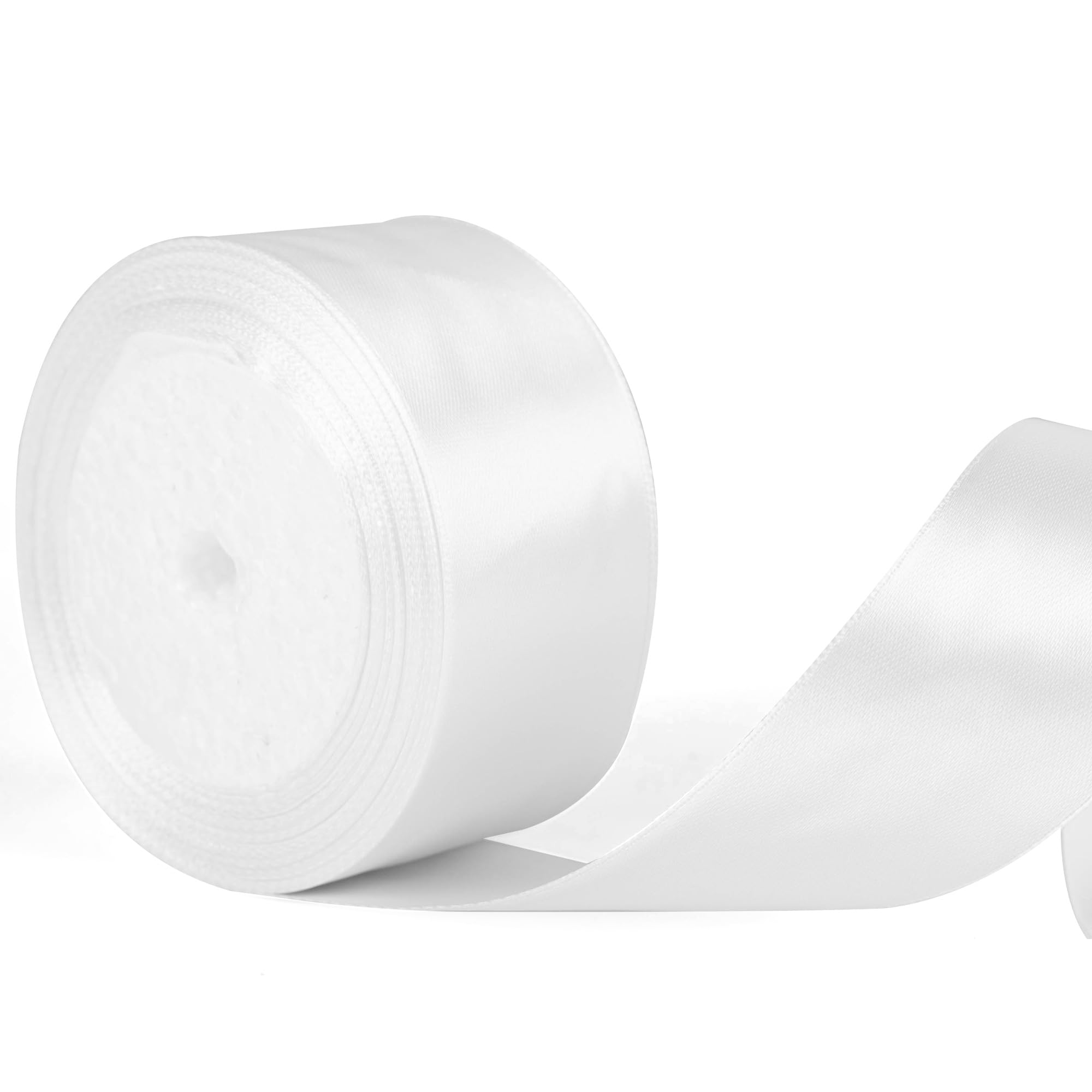 50mm Wide White Thick Ribbon for Gift Wrapping 22m, Thick White Christmas Ribbons Fabric Satin Ribbon for Present Wrapping Christmas Florist Bouquet Cake Hair Bow Crafting Wedding Car Decoration
