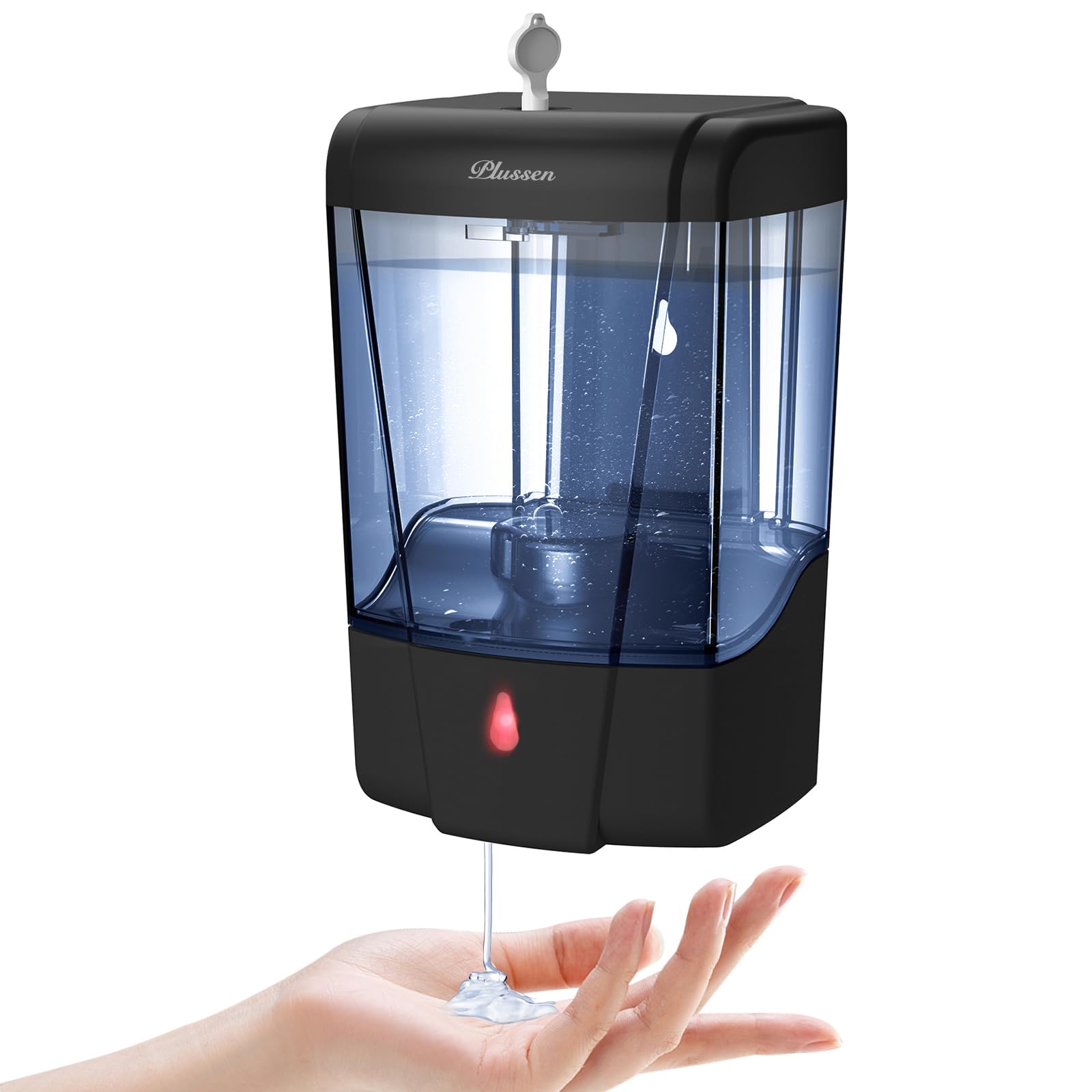 Photo 1 of PLUSSEN Soap Dispenser Wall Mount, Automatic Hand Sanitizer Dispenser 600ml Gel n Liquid Touchless Commercial Wall Soap Dispenser for Bathroom,Black-600ml