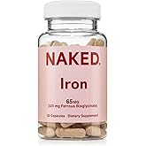 Naked Iron 65mg, 325mg Ferrous Bisglycinate - High Potency Iron Supplement for Iron Deficiency, Cellular Energy Support, Promotes Healthy Red Blood Cell Production, Non-GMO, Gluten-Free, 60 Capsules