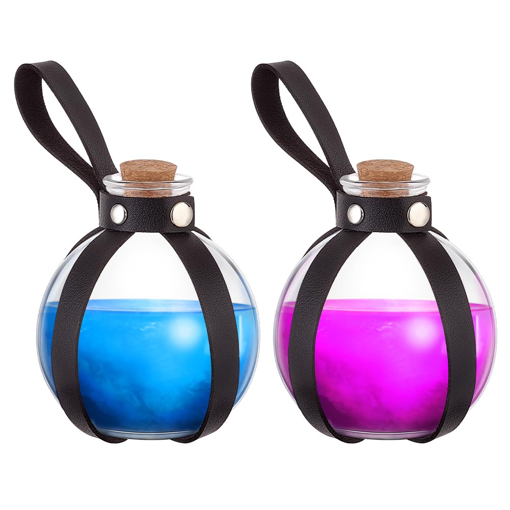 AHANDMAKER 2Pcs Cork Potion Bottle Witch Spherical Potion Bottles with Cork Witch Spherical Glass Bottle Decorative Bottles for Halloween Party Renaissance Cosplay Accessories, Black