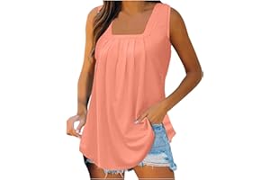 jsaierl Womens 2024 Summer Tank Top Square Neck Pleated Casual Tunic Blouse Sleeveless Tops Flowy Loose Fit Shirts