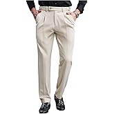 OYOANGLE Men's Business Pleated Dress Pants Casual Solid Straight Leg Mid-Waist Pant with Pocket