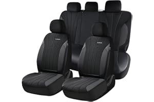 Coverado Car Seat Covers Full Set, Automotive Seat Covers 5-Piece, Leather Car Protectors 5 Seats, Black Auto Seat Covers Spill-Proof Design Universal Fit for SUV, Vans, Sedan, Truck