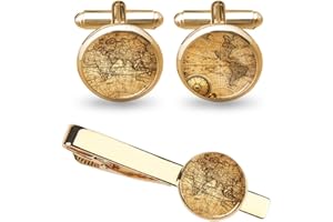 World Map Cufflinks Wedding Vintage Personalised Gifts Father Grandfather Dad Tie Clip Blue ZUNON