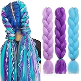 3 Colors Jumbo Braiding Hair Extensions 24 Inch Colored Braid Hair Purple Blue Hair Extension for Box Braids Crochet Braids High Temperature Synthetic Fiber for Twist Braiding Hair