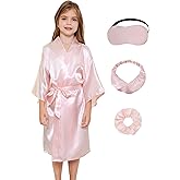 JIKAJA Girls Kids Silky Satin Robe Set for Spa Birthday Wedding Party Flower Girl Robe with Sleeping Mask Hair Band/Ring