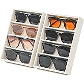 Byken 2 Pcs Sunglasses Organizer,4 Grid Eyeglass Jewelry Storage Tray for Drawer,Beige White