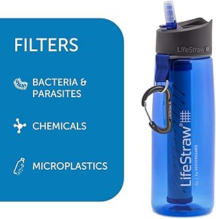 LifeStraw Go 2 Nachfüllbare Wasserflasche mit Eingebautem (2-Stufig) Blue Filter, Blau, M