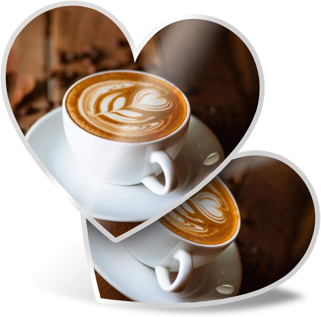 Awesome 2 x Heart Stickers 7.5 cm - Coffee Latte Mocha Art Cafe Shop Fun Decals for Laptops,Tablets,Luggage,Scrap Booking,Fridges,Cool Gift #12426