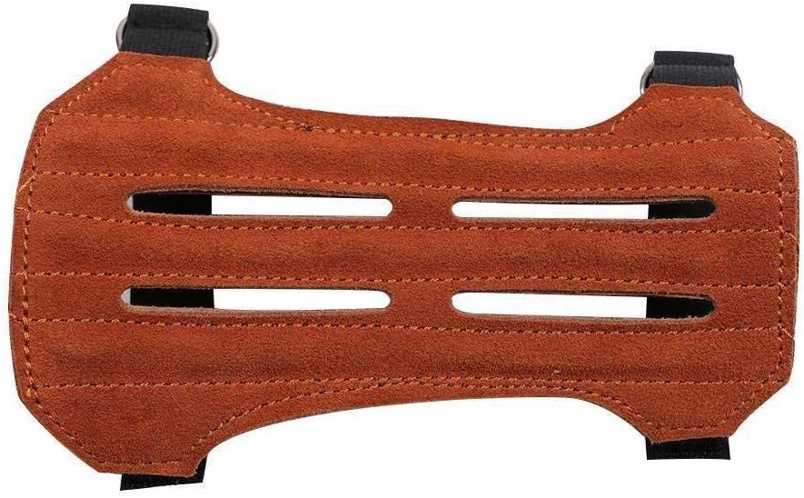 Toparchery Leather 2 Straps Arm Guard & 3 Finger Protective Gloves for Recurve Compound Long Bow Hunting Shooting Brown : Sports & Outdoors