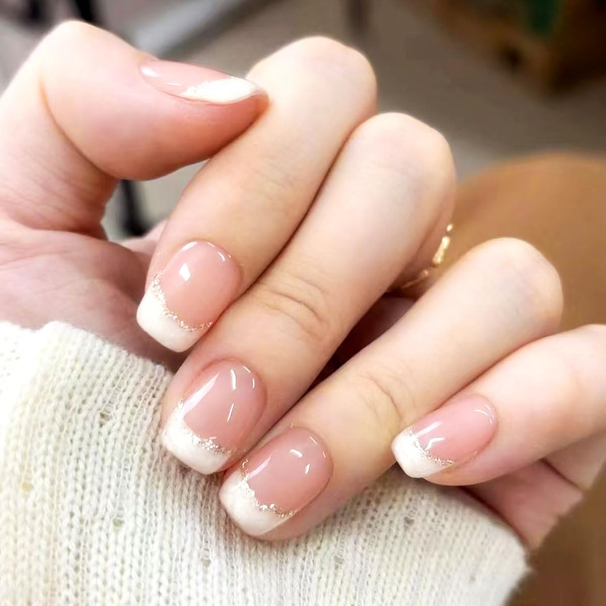 Jovono French False Nails Nude Pink Medium Press on Nails Bellarina Acrylic Stick on Nails for Women and Girls (24pcs)