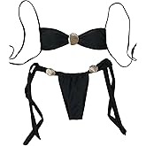 SHENHE Women's Cheeky Two Piece String Bikini Set Shell Ring Ruched Brazilian Thong Swimsuits