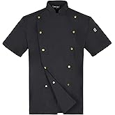 Unisex Chef Coat Metal Buckles Chef Jacket Double-breasted Short Sleeve Chef Shirt Convenient for Working Chef Uniform