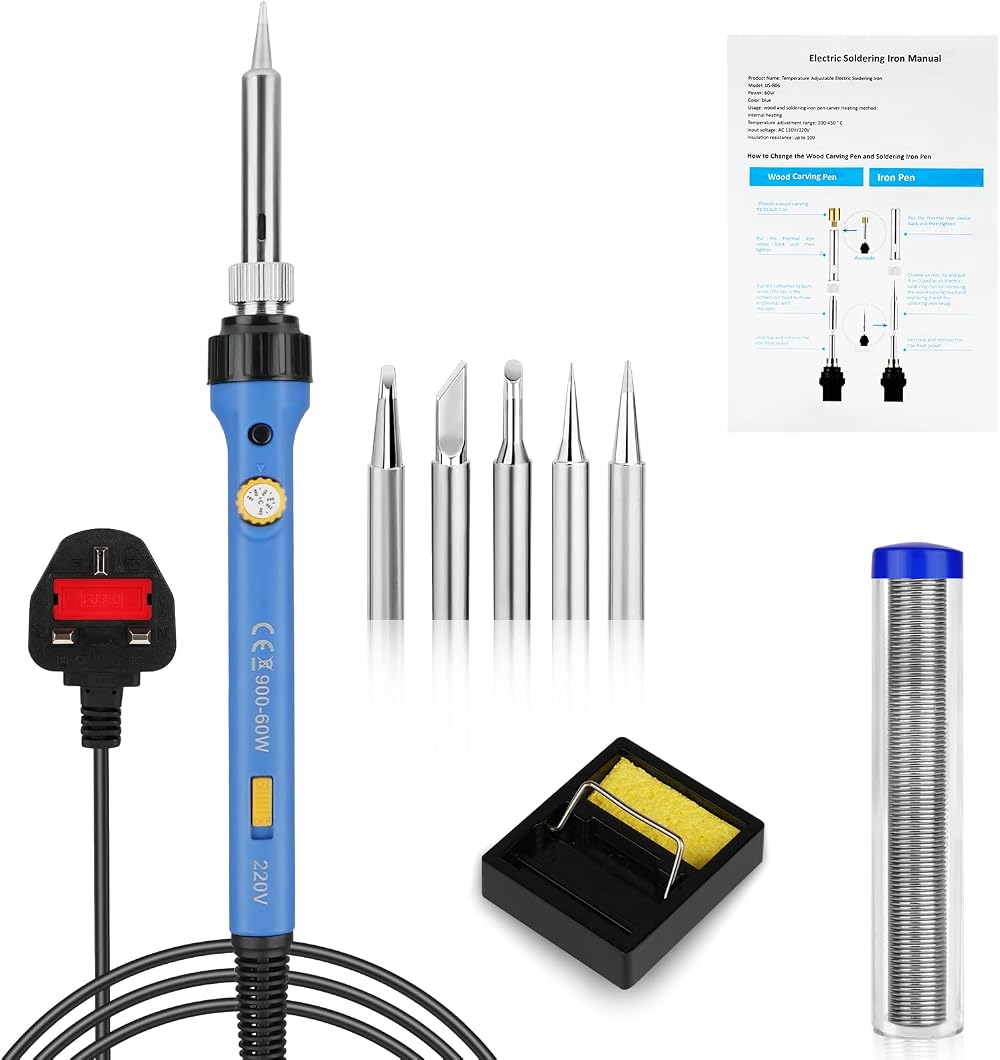 Flintronic 60W Adjustable Soldering Iron Kit 200-480℃ with 5 Tips Stand 10g