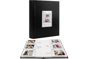VEICEVOL Photo Album for Fujifilm Instax Mini Camera, Photo Album for Polaroid, Leather Cover, 180 Pockets 2x3 with Writing Space for Instax Mini 12 11 9 40 8 7 Evo LiPlay Instant Camera (Black)