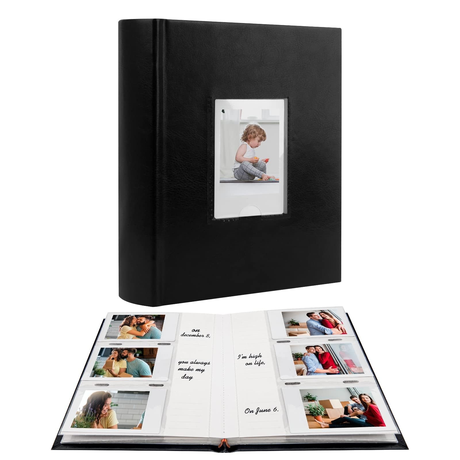 Photo 1 of Photo Album for Fujifilm Instax Mini Camera, Photo Album for Polaroid, Leather Cover, 180 Pockets 2x3 with Writing Space for Instax Mini 12 11 9 40 8 7 Evo LiPlay Instant Camera (Black)