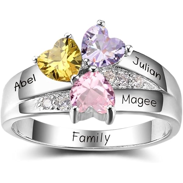 Nauchild Nauchild - Anillos De Plata De Ley 925 Personalizados Para Ella Con 2 Piedras Natales De Corazón Y 2 Nombres, 9, Plata De Ley 925, Rubí