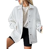 SHEWIN Womens Denim Jacket Casual Long Sleeve Drop Shoulder Button Front Jean Jacket Coat With Pockets