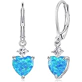 CiNily Heart Opal Earrings Dangle Drop Earrings for Women Trendy Heart Pendant Earrings, CZ Leverback Earrings Opal Jewelry Gifts, 14K White Gold, Rose Gold, Yellow Gold