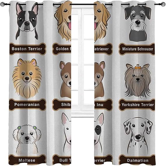 HouseLookHome Living Room Curtain Dog Living Room Printed Curtains