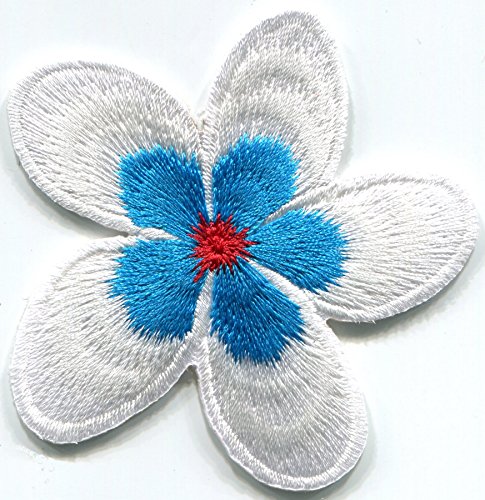 Blue plumeria flower blossom embroidered applique iron-on patch S-1483