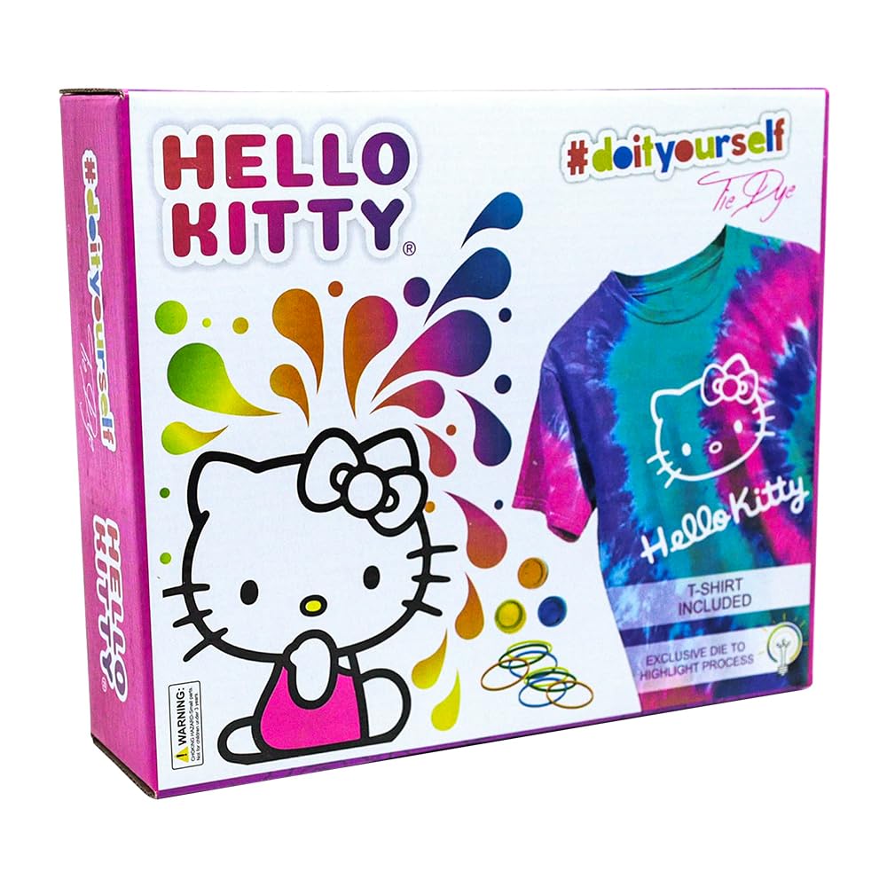 Photo 1 of INNOVACTION TOYS – Hello Kitty - Tie Dye Set - Set Includes with a T-Shirt, 3 Colored Paints, Lining, Gloves and Elastic Bands, Pack of 1 (XXL)