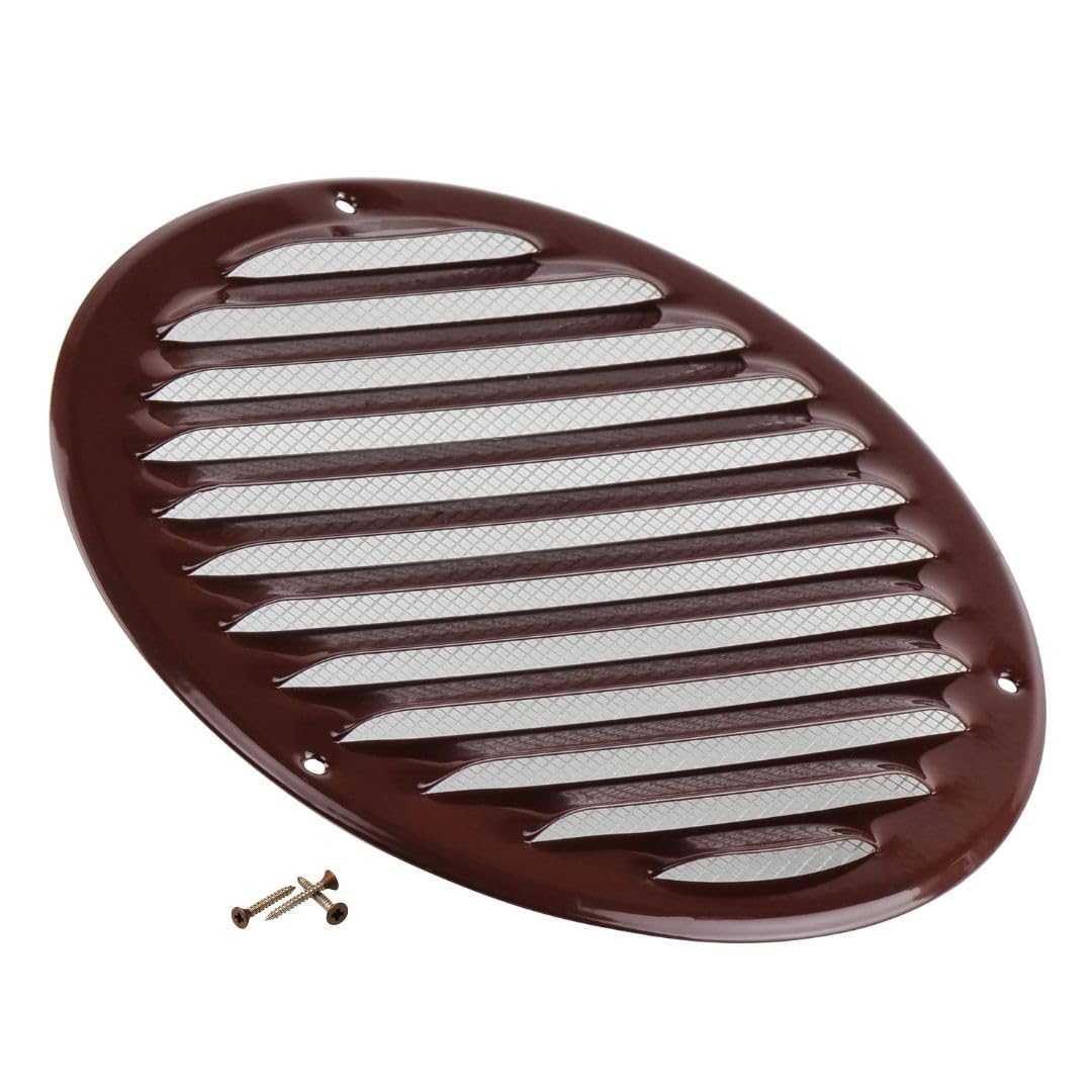 Steinberg14 Brown 160mm Metal Air Vent Cover with Insect Mesh - 6 inch Round Ventilation Grille