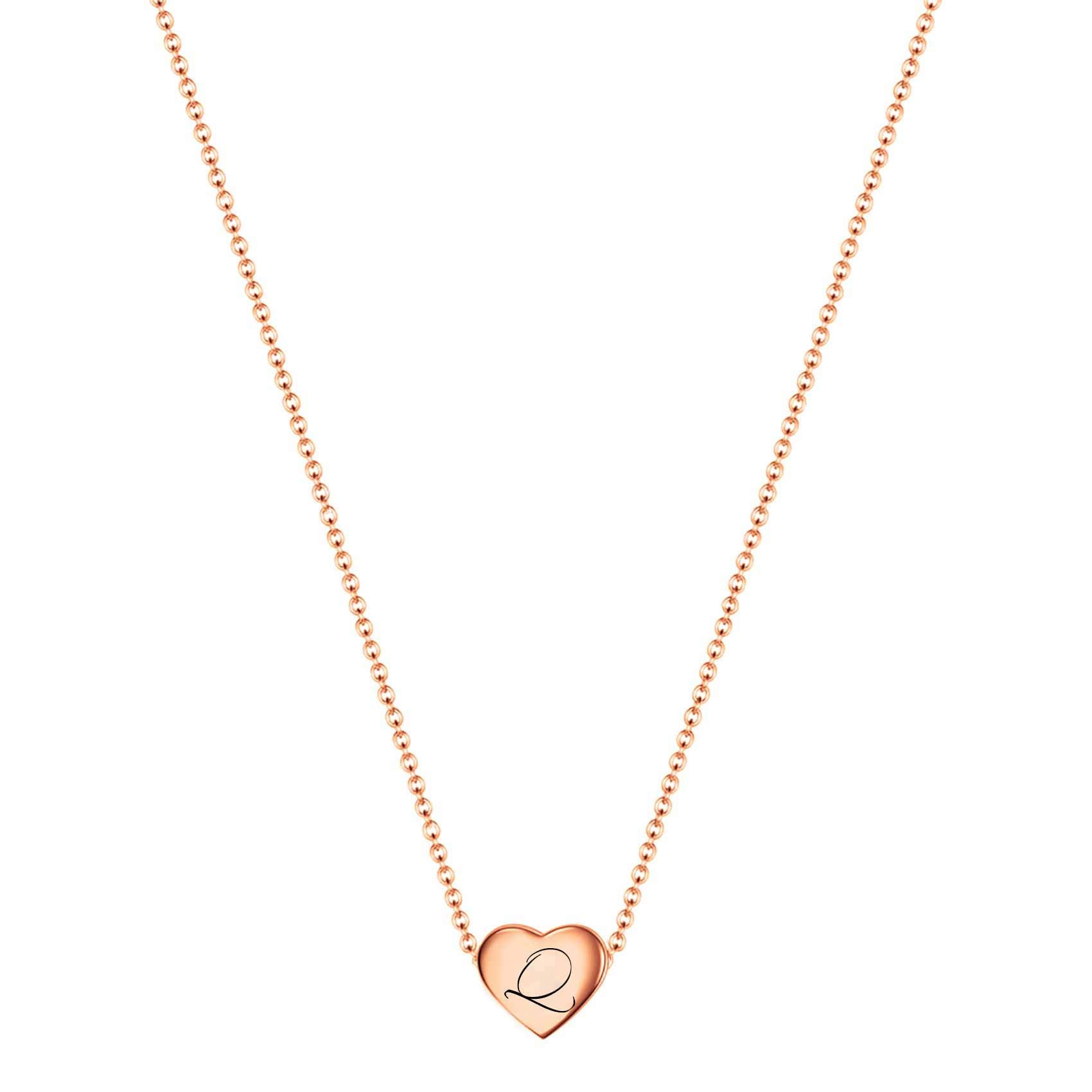 VQYSKO Necklace Ladies Heart Letter Chain-Stainless Steel Name Chains, Exquisitely Small(For Women/Girls/Mom) Birthday Gift, Valentine's Day present (Rose gold-Q)