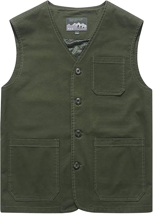 PRIJOUHE Mens Casual Cargo Vest Cotton Lightweight Outdoor Multi