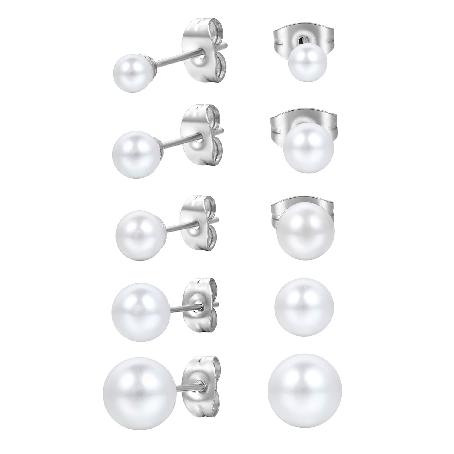 Oidea Imitation Pearl Round Ball Stud Earrings (10pcs 4-8mm)