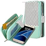 Galaxy S7 Edge Case, E LV Galaxy S7 Edge - 2IN1 (CASE CUM PURSE) PU Leather flip Wallet Bag Pouch Case Cover For Samsung Galaxy S7 Edge - [ZIGZAG/MINT]
