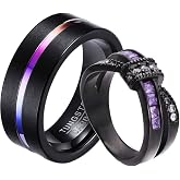 ringheart 2 Rings His and Hers Couple Rings Black Gold Filled Womens Wedding Ring Cz Titanium Steel Mens Ring Wedding Bands