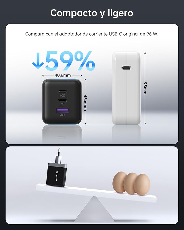 Carregador NOVOO USB C, carregador de 100 W com cabo USB-C PD, GAN 3 portas rápidas para MacBook Pro, DELL XPS 13, iPad Pro, iPhone, Galaxy S24 Ultra