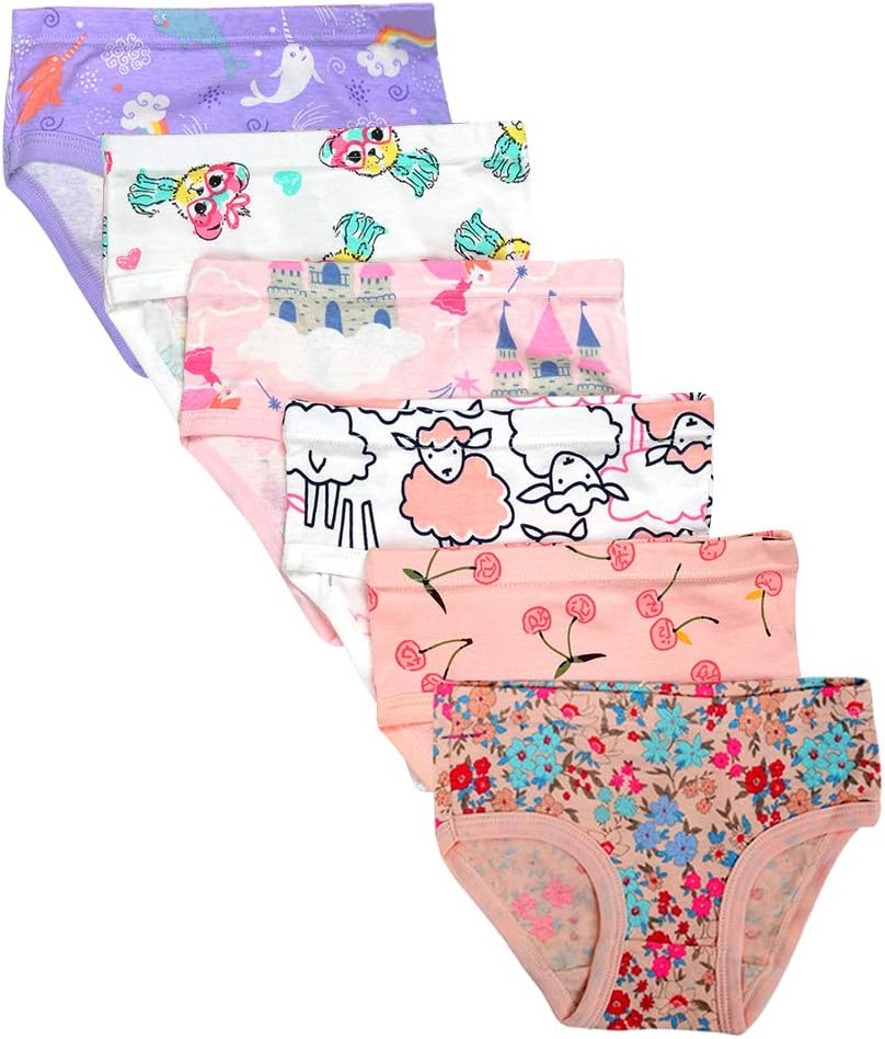 KidearToddller Girls' Underwear Baby Soft Cotton Panties Little Kids Assorted Briefs (Pack of 6) (Style3