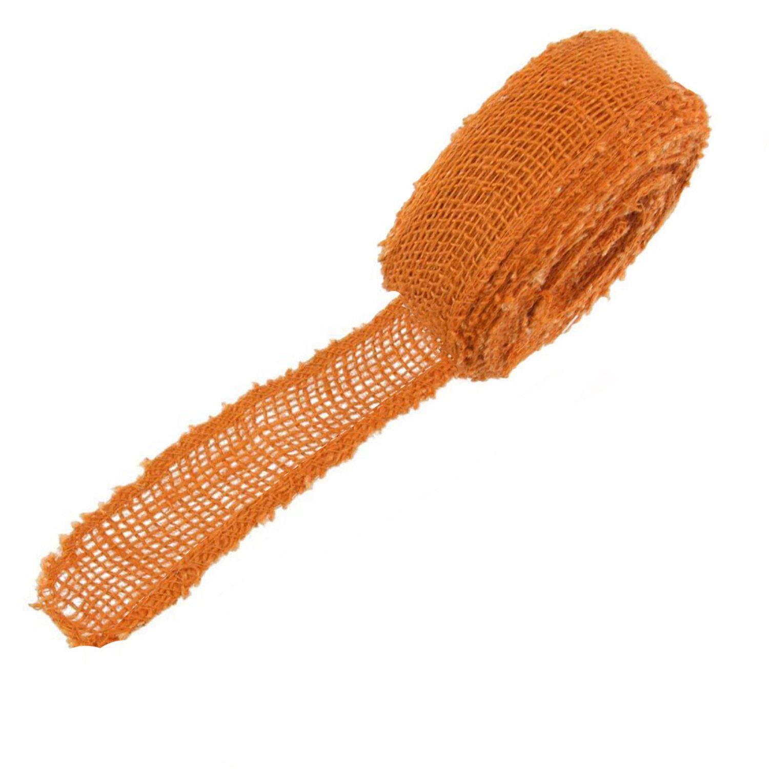 BambooMN 1.5" Wide 10 Yard Orange Burlap Fabric Craft Ribbon Roll for Gift Wrap, Floral Arrangements, Decorations or DIY Projects , 2 Pieces
