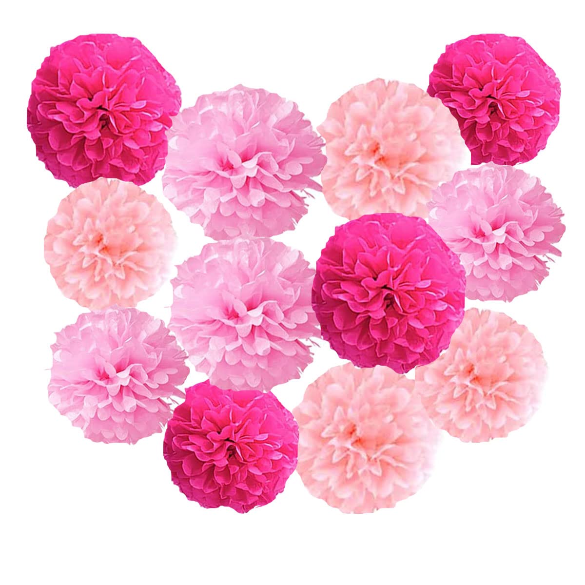 Photo 1 of 12pcs 8in 10in Pink Kit Paper Pom Poms Tissue Paper Flower Hanging Paper Flower Balls Wedding Party Flower Decorations DIY Art Craft Blooms for Birthday Baby Shower Nursery Decor