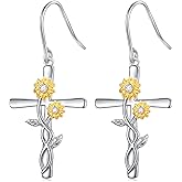HOOHWE Sterling Silver Sunflower Earrings - Heart/Dangle & Drop Hooks - Women's Jewelry Gifts