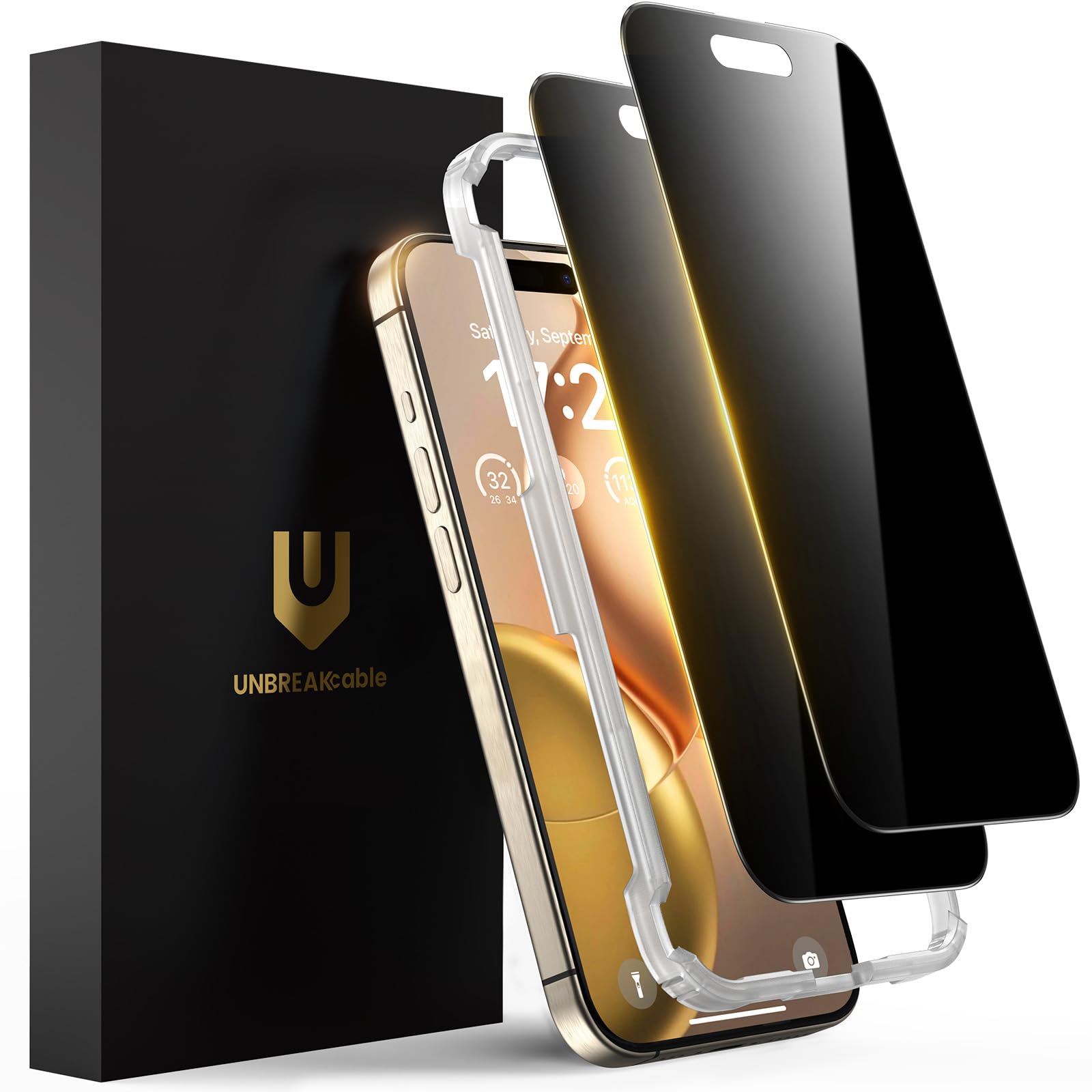 Photo 1 of UNBREAKcable Privacy Screen Protector for iPhone 15 Pro, Full Coverage Anti-Spy Shatterproof Tempered Glass [True 28°Anti Spy][Easy Installation Frame] Black Protector for Apple iPhone 6.1" - 2 Pack