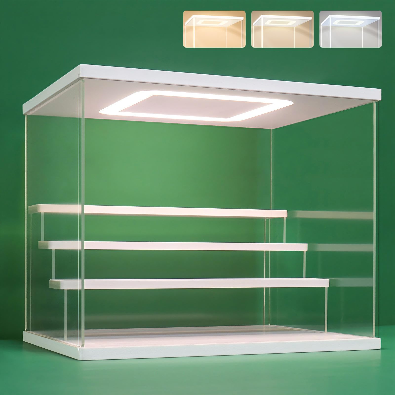 NONEMEY Clear Acrylic Display Case Stand with LED Light 2/3/4/5/6 Tier Storage Box Showcase Dustproof Organizer Box for Collectibles (White 4Tier 12.4x9.6x10.4inch,31.5x24.5x26.5cm)