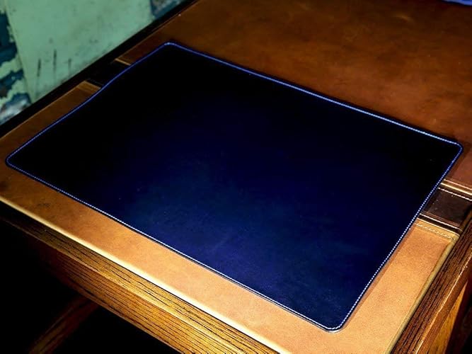 Blue Leather Table Mat Custom Desk Pad in FullGrain