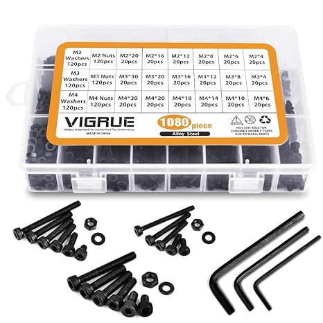 Kit 1080PCS M2 M3 M4 Edelstahl-Sechskopf-Knopf Schrauben Schrauben Muttern und Unterlegscheiben Sortiment Kit der mit Aufbewa