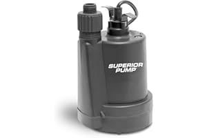 Superior Pump 91250 1800GPH Thermoplastic Submersible Utility Pump with 10-Foot Cord, 1/4 HP