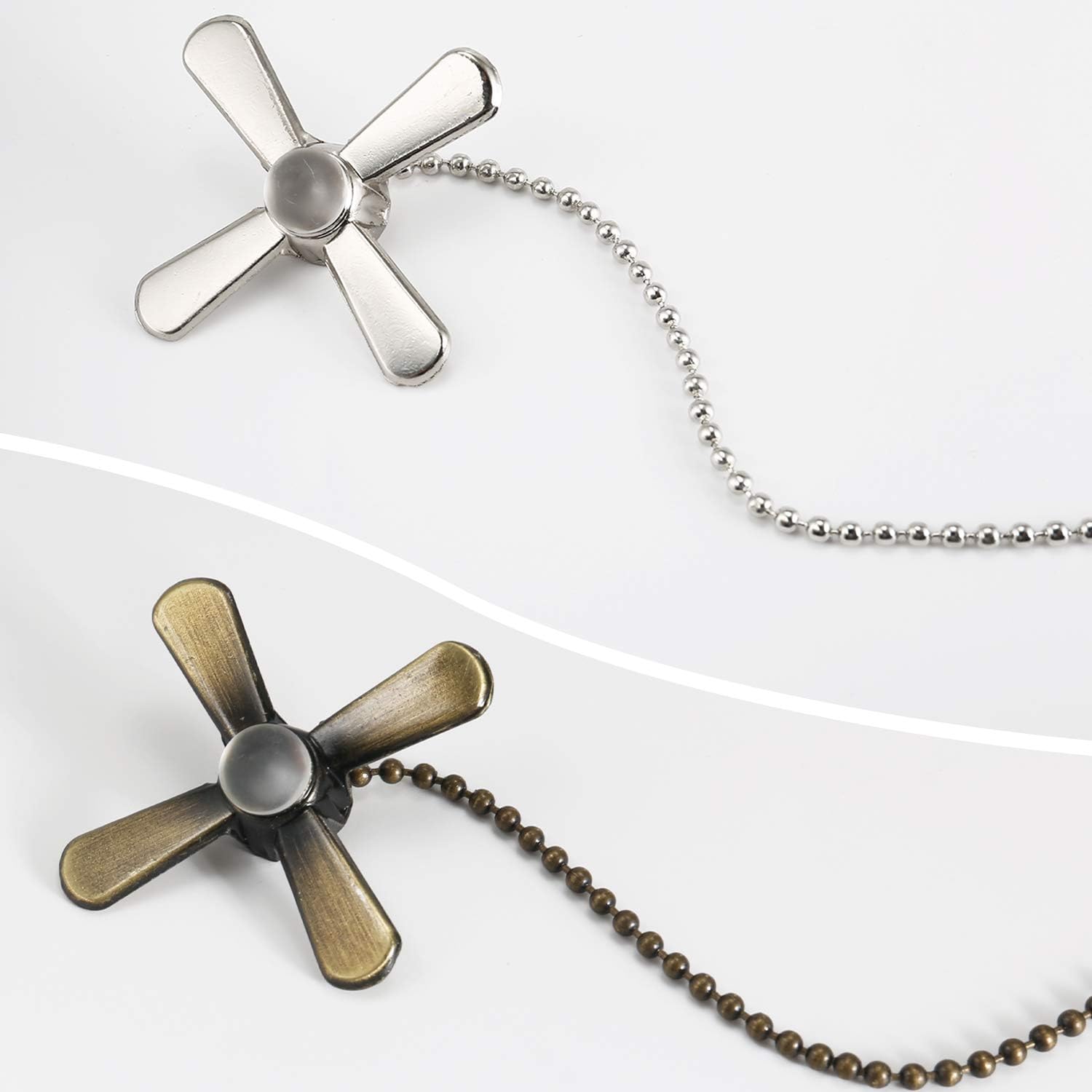 Ceiling Fan Pull Chain 4PCS 2 Sets Pull Chain Extension with Connector Copper Beaded Ball Pull Chain for Ceiling Light Fan 2 Colors Bronze and White Nickel Classic Ceiling Fan Pull Cord Pendant - - 